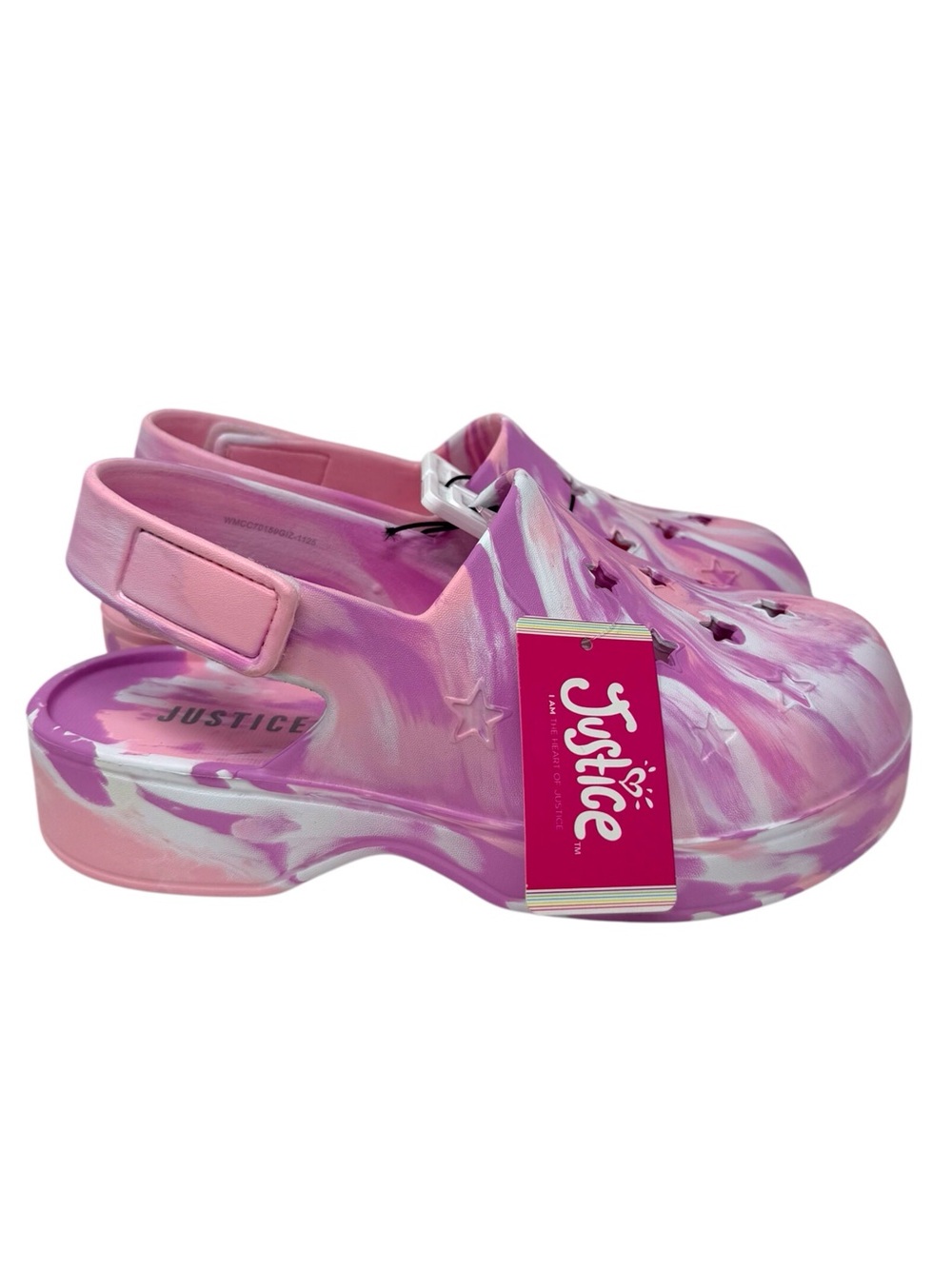 Justice Pink & Purple Tie-Dye Star Clog Sandals girls size US 5 /EU 37.5 NWT
